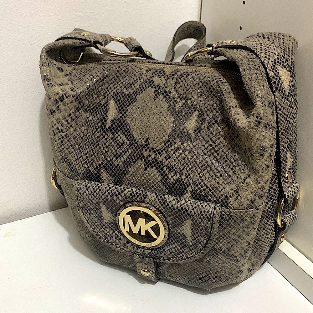 MICHAEL KORS Phyton Print HOBO shoulder Handbag with Leather Trim
